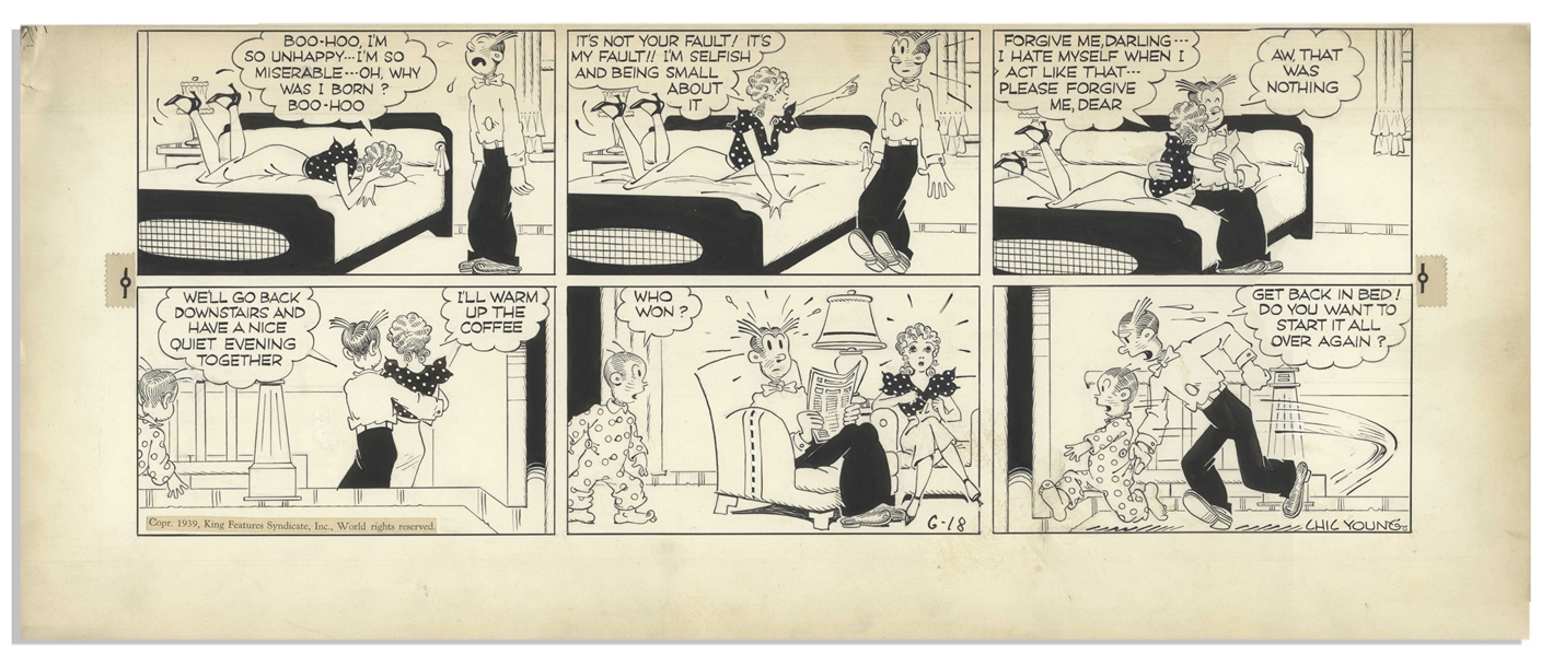 Chic Young Hand-Drawn ''Blondie'' Sunday Comic Strip From 1939 -- Featuring Blondie, Dagwood & Baby Dumpling